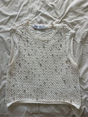 Zara Cream Open-Knit Sleeveless Sweater Vest